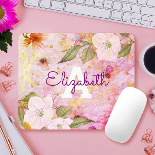 Rosa lila vintage Blumen Wasserfarbe Monogramm Mousepad