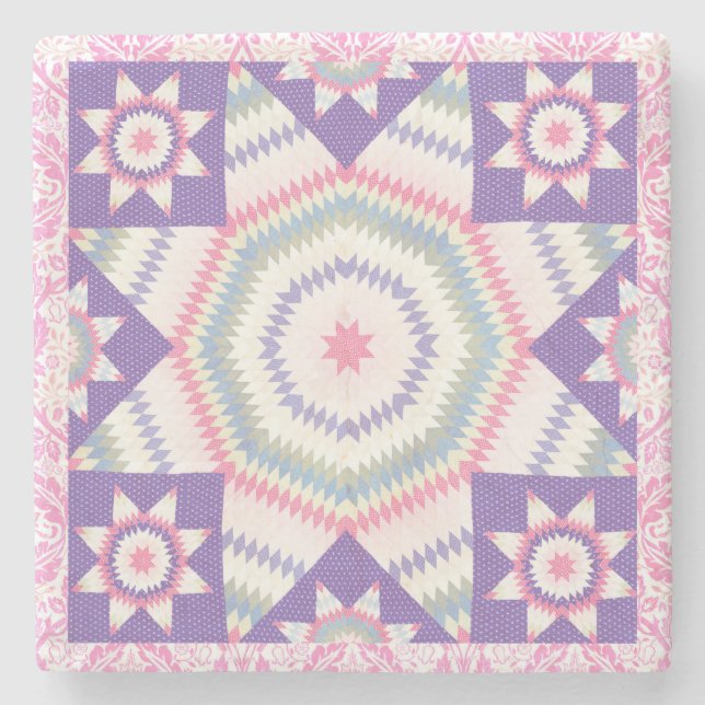 Rosa Lila Vintage Stilelemente Steinuntersetzer (Vorderseite)