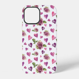 Rosa lila Wasserfarben Blumen Herzen iPhone 12 Hülle