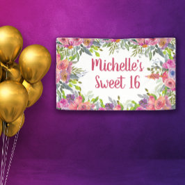 Rosa Lila Wasserfarben Blumengrün Süß 16 Banner