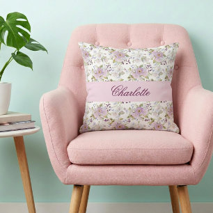 Rosa lila Wasserfarben-Wildblumen-Monogramm Kissen