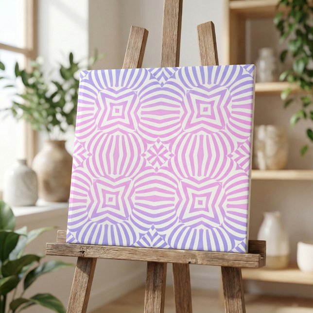 Rosa, Lila, weißes Ombre Stripte Geometrie Op Art Fliese (Von Creator hochgeladen)