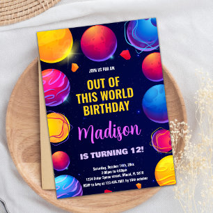 Rosa Lila Weltraum Geburtstagseinladungen Einladung