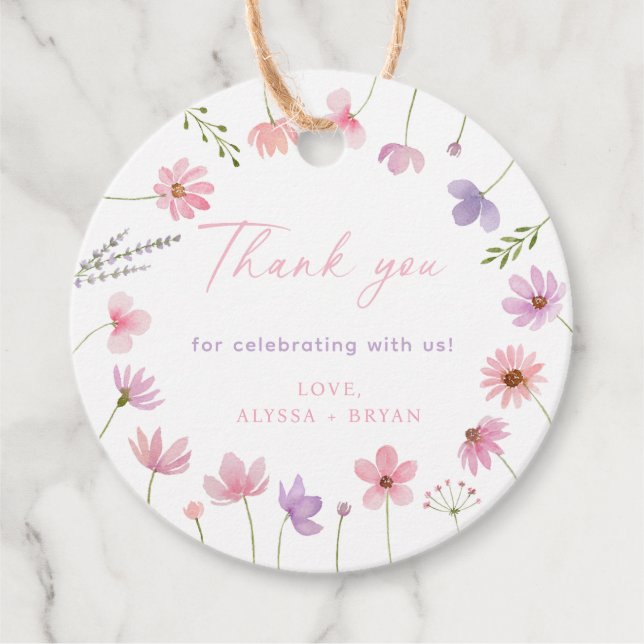 Rosa Lila Wildblumen Kinderdusche Geschenkanhänger (Vorderseite)