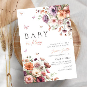 Rosa lila Wildblumen-Schmetterling-Baby-Party Einladung