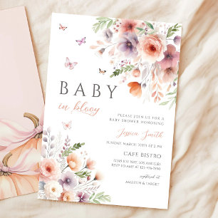 Rosa lila Wildblumen-Schmetterling-Baby-Party Einladung