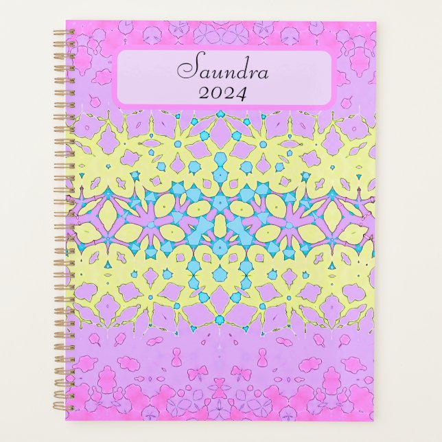 Rosa, Lilac, Gelb und Sky Blue Geometric Planer (Vorderseite)