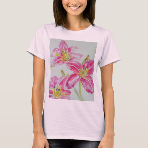 Rosa Lilie Aquarell Blumen Damen T-Shirt