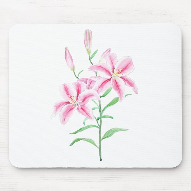 Rosa Lilie Blume Aquarell Mousepad (Vorne)