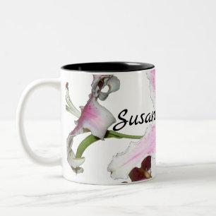 Rosa Lilie Blume auf Weiß mit Schwarz Zweifarbige Tasse