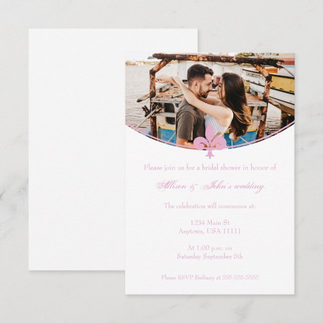 Rosa Lilie Foto Brautparty Einladung (Vorne/Hinten)