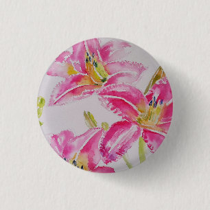 Rosa Lilie Lillies Aquarellmalerei Floral Button