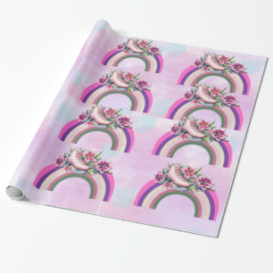 Rosa Lilie Rose Goldblütenregenbogen Geschenkpapier