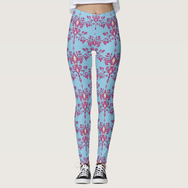 Rosa Lilie über die Leggings der blauen Frauen (Vorderseite)