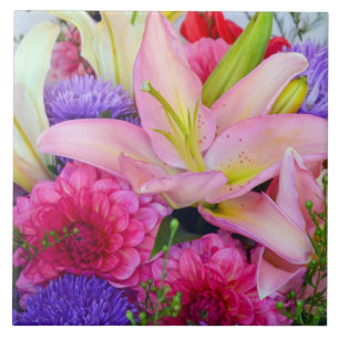 Rosa Lilie und Dahlia Blume druckende Keramik Fliese