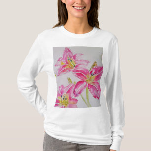 Rosa Lilie Watercolor Blumen Blumen Damen T-Shirt