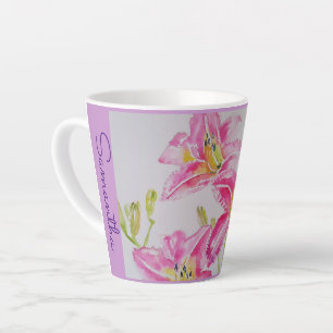 Rosa Lilien-Blume Floral Lilium Aquarell Mädchen Milchtasse