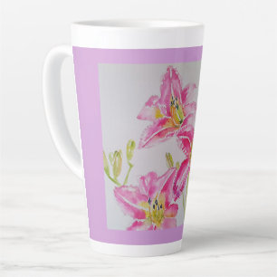 Rosa-Lilien-Blumen-Floral-Lilium-Aquarell-Kunst-Ta Milchtasse