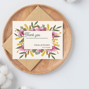 Rosa Lilien Botanische Hochzeits-Dankeskarten Postkarte