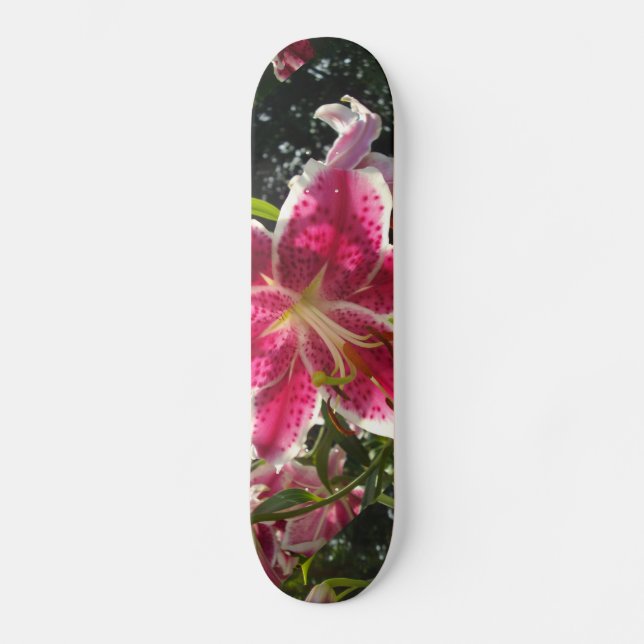 Rosa Lilien Rosa tropische Blume Rosa Blüten Skateboard (Vorderseite)