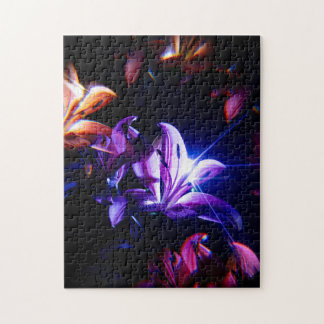 Rosa Lilien Spiegelung mit Lichtstrahlen Puzzle
