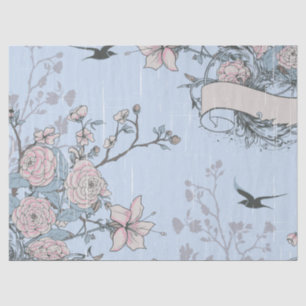 Rosa Lilien und Rose im asiatischen Stil auf Blue Seidenpapier