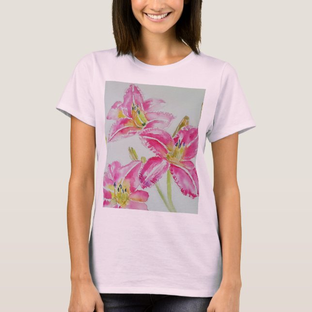 Rosa Lilienwasser Blumenkohl Blume Frauen im Shirt (Vorderseite)