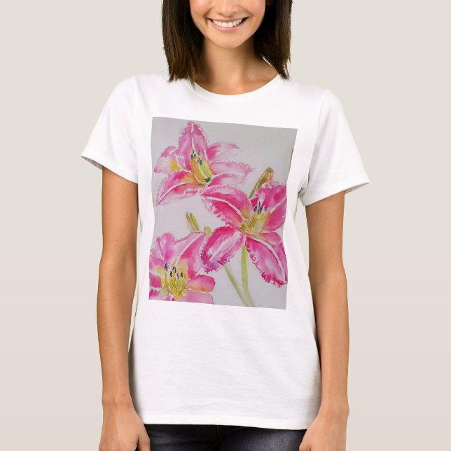 Rosa Lilienwasser Blumenkohl Blume Frauen im Shirt (Vorderseite)