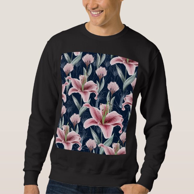 Rosa Lilly Blume Nahtloses Muster. Sweatshirt (Vorderseite)