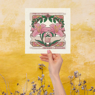 Rosa Lily-Blume bedeutet Freundschaft im Vintagen Einladung