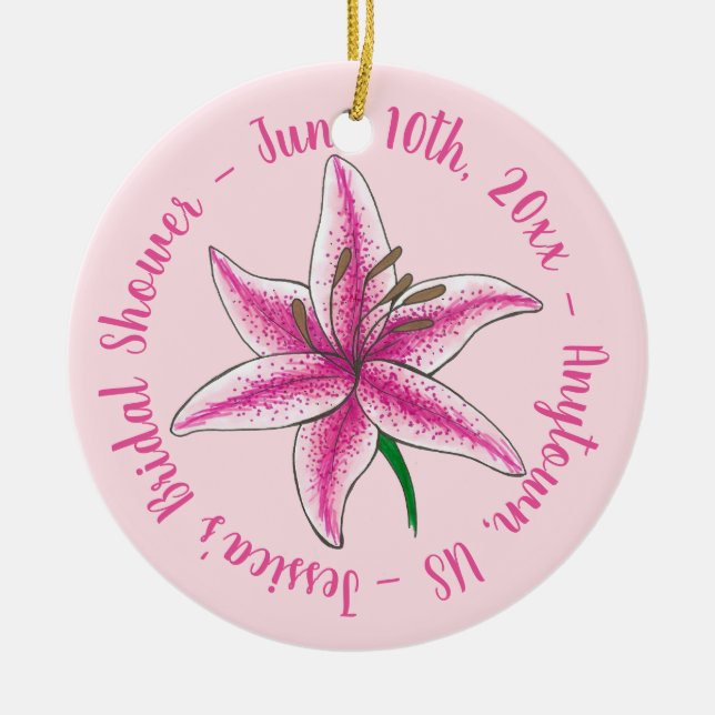Rosa Lily Blume Floral Wedding Brautparty Keramik Ornament (Vorne)