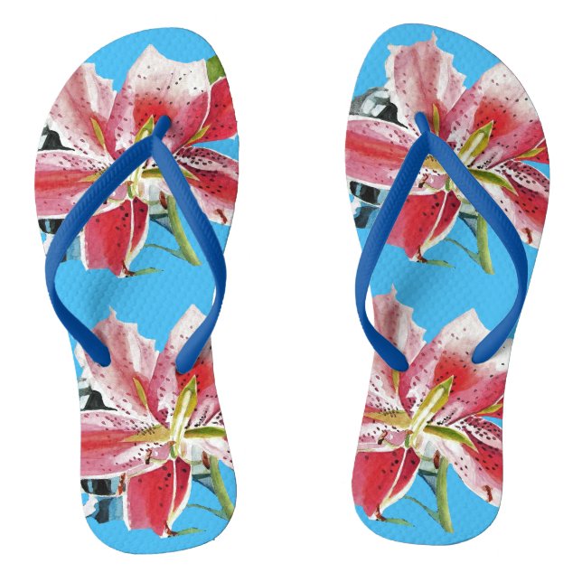 Rosa Lily Lilien Blütenblau Deine Freude Flip Flops (Fußbett)