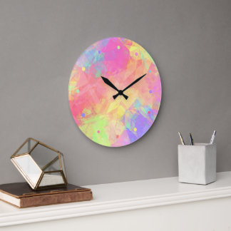 Rosa Limette Grün Lila Blau Polygon Kunst Muster C Große Wanduhr