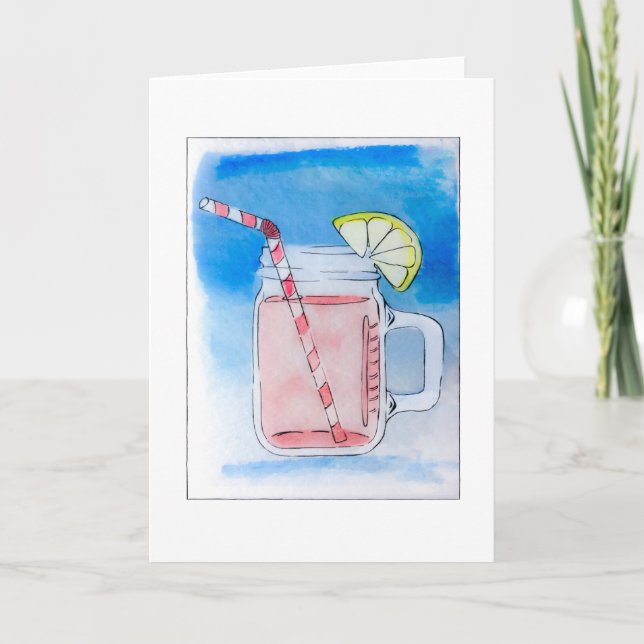 Rosa Limonade-Weckglas-Aquarell Karte (Vorderseite)