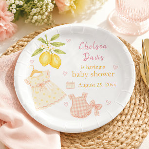 Rosa Limonade Whimsical Watercolor Baby Mädchen Pappteller
