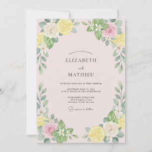 Rosa-Limonen-Zitrus-Eukalyptus-Hochzeit Einladung