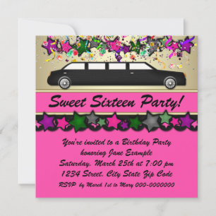 Rosa Limousine Sweet Sixteen Party Einladungen