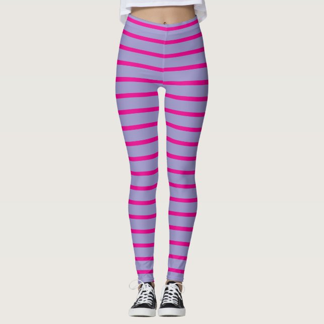 Rosa Linien auf lila Hintergrund Leggings (Vorderseite)