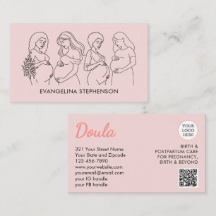 Rosa Linienkunst-Logo QR-Code Hebamme Doula Visitenkarte