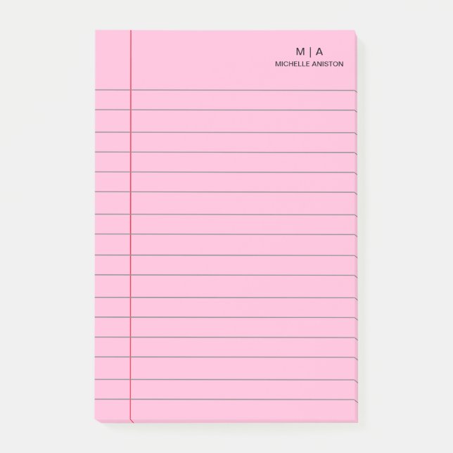 rosa Linke Notebook-Monogramm Post-it Klebezettel (Vorderseite)