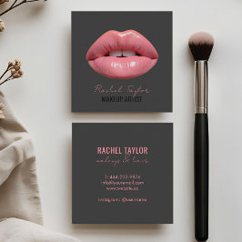 Rosa Lippen | Charcoal Makeup Square Business Card Quadratische Visitenkarte