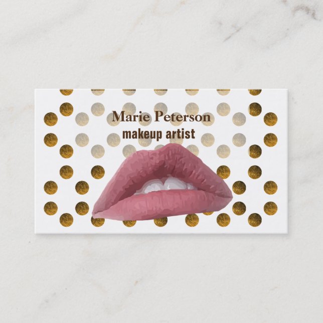 Rosa Lippen Goldene Punkte Bussinenkarte Visitenkarte (Vorderseite)