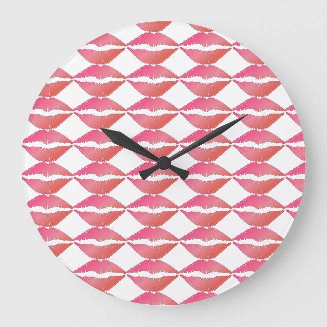 Rosa Lippen Große Wanduhr (Vorderseite)