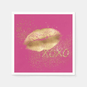 Rosa Lippen Kiss Gold Glitzer XOXO Serviette