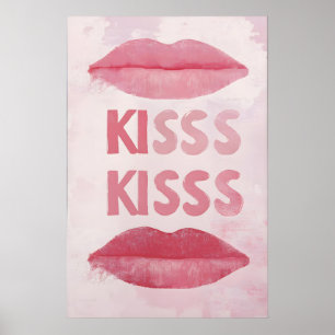 Rosa Lippen Kunst Druck Retro Kuss Poster, Schicke Poster