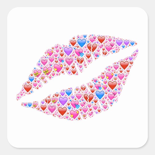 Rosa Lippen Kuss mit funkelnden Edelsteinen Herzrh Quadratischer Aufkleber (Vorderseite)