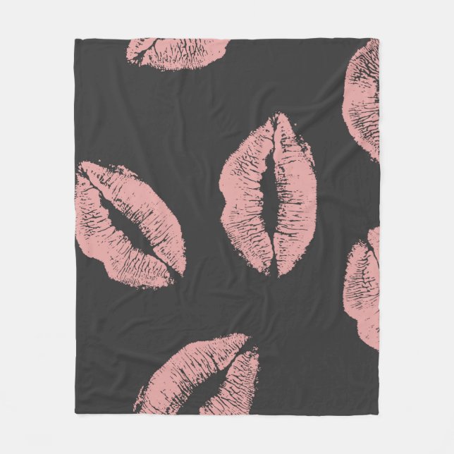 Rosa Lippen küssen, Valentins Tagesmuster. Fleecedecke (Vorderseite)