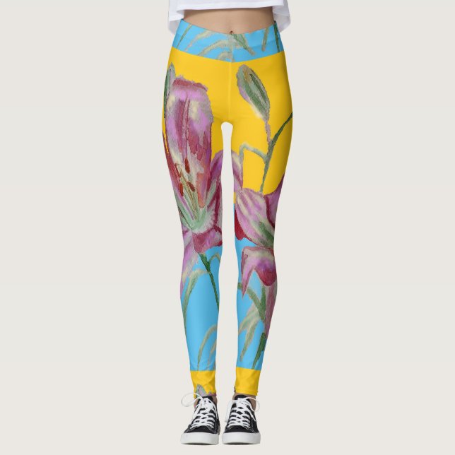 Rosa Lippen Lilien Blume Flora Leggings (Vorderseite)