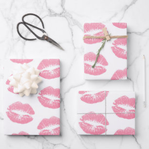 Rosa Lippen, Lippenmuster, rosa Lippenstift, Kuss Geschenkpapier Set