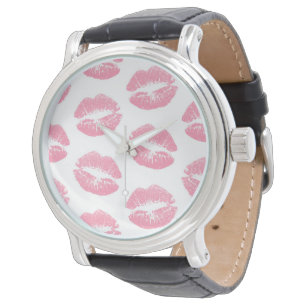 Rosa Lippen, Lippenmuster, rosa Lipstick, Kuss Armbanduhr